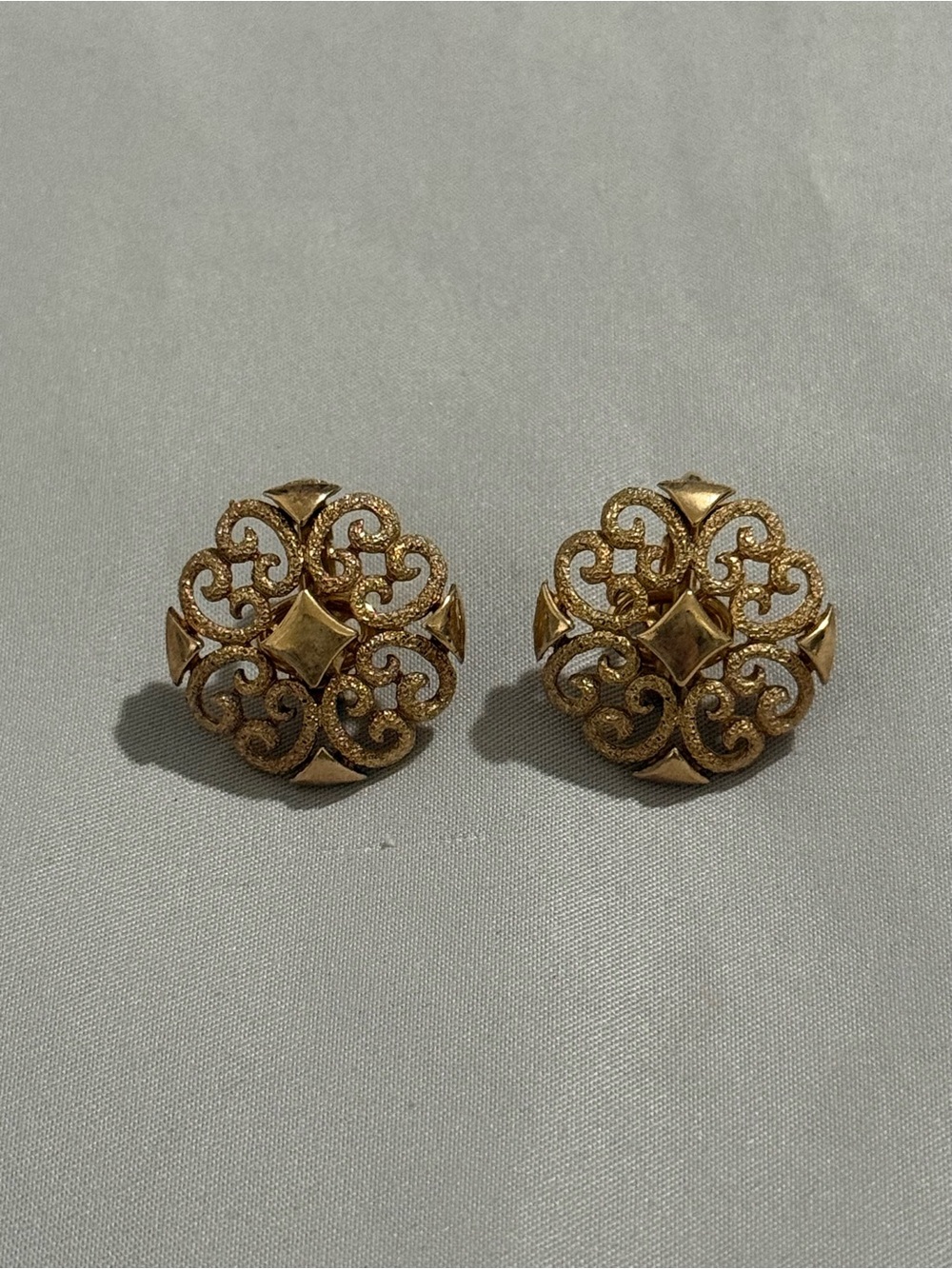 Avon Vintage 1970s Textured Gold Filigree Clip-On Button Earrings